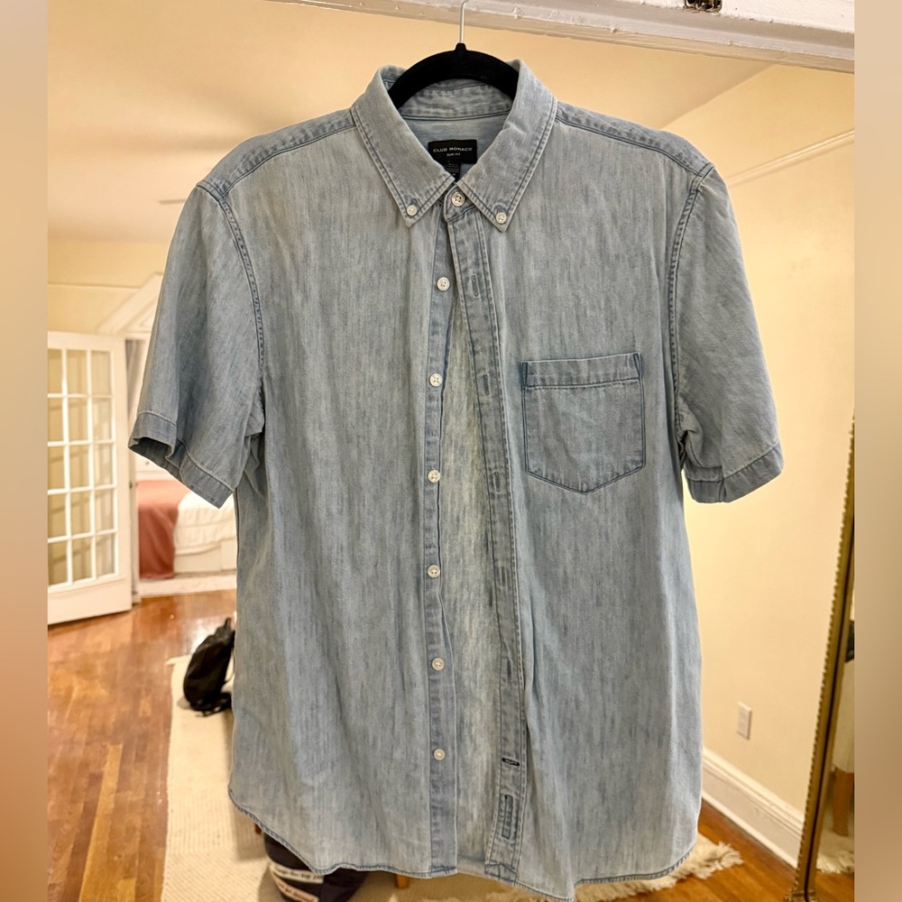 Club Monaco Light Blue Denim Short Sleeve Button Down (small)